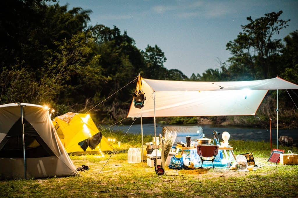 kitchen under a tarp aside with tent